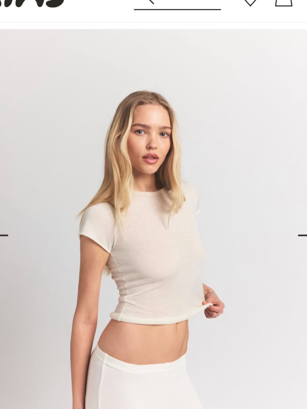 SKIMS Short Sleeve Crew Crop Top in Cream